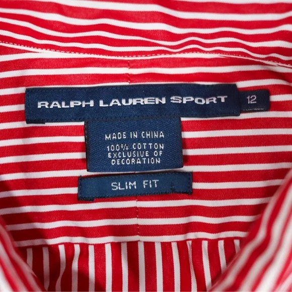 Ralph Lauren Red and White Striped Button-Down Shirt SLIM FIT - Picture 6 of 13
